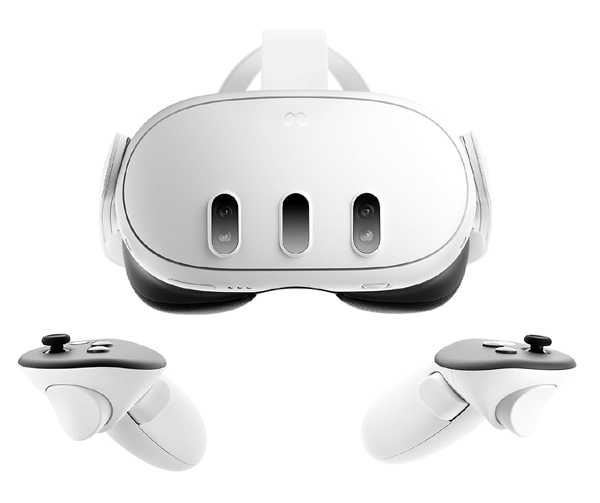 Focus on Meta Quest 3 Headset front view with controllers